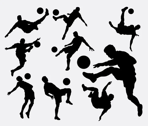 Male people playing soccer sport silhouettes — Stok Vektör