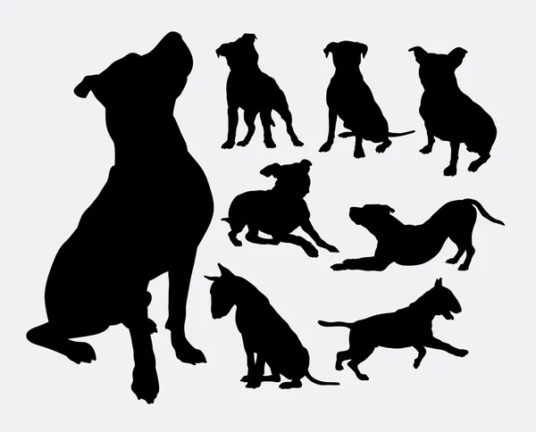 Pitbull, Bulldogge, Terrier, Hundetiersilhouetten — Stockvektor