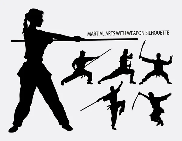 Wushu with weapon martial arts sport silhouette — Stockový vektor