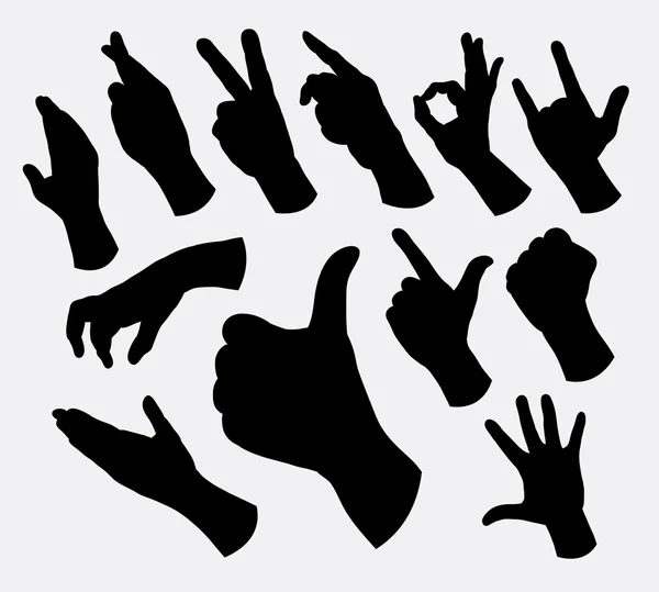 Hand sign and gesture silhouettes — Stock Vector
