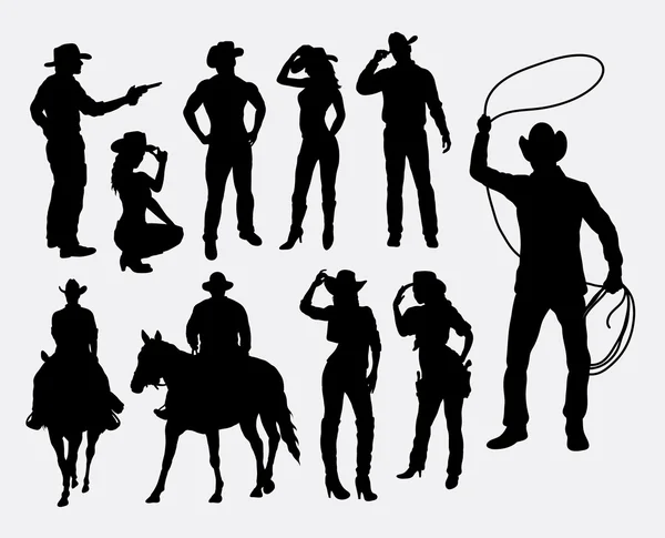 Cowboy and cowgirl silhouettes — Stock Vector