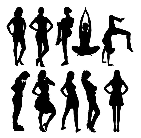 Women activity silhouettes — Stok Vektör