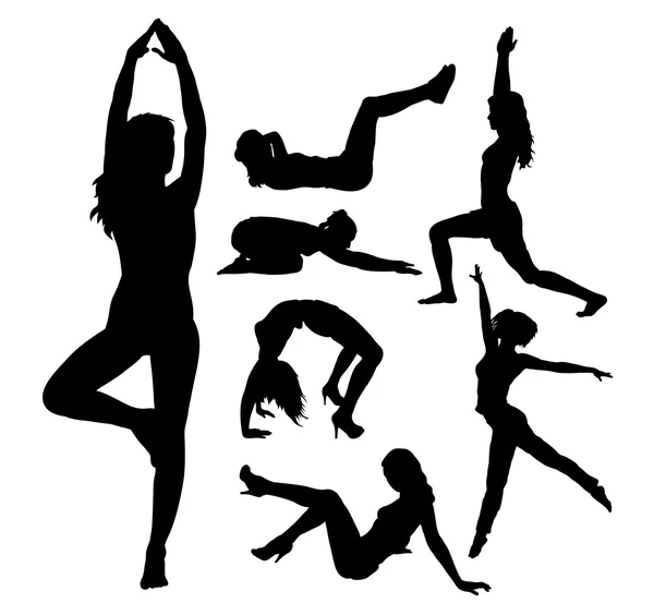 Coupe fille, fitness, silhouettes d'activités sportives — Image vectorielle