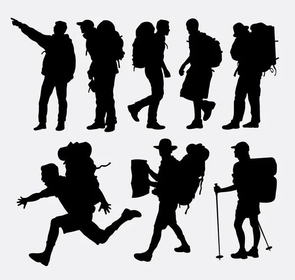 People hiking silhouettes — Stock vektor