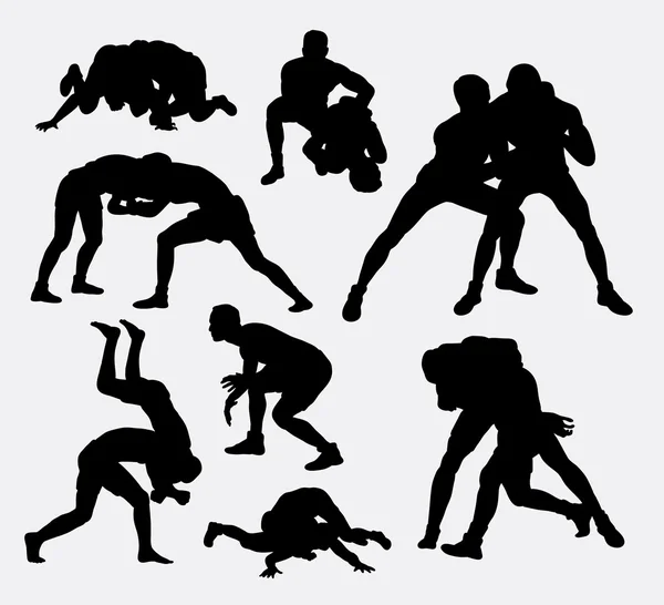 Wrestling sport silhouettes — Stock Vector