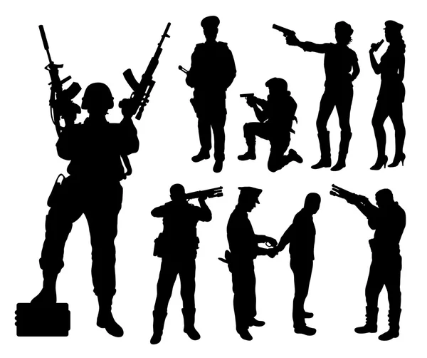 Police, soldier, military silhouettes — Stock vektor