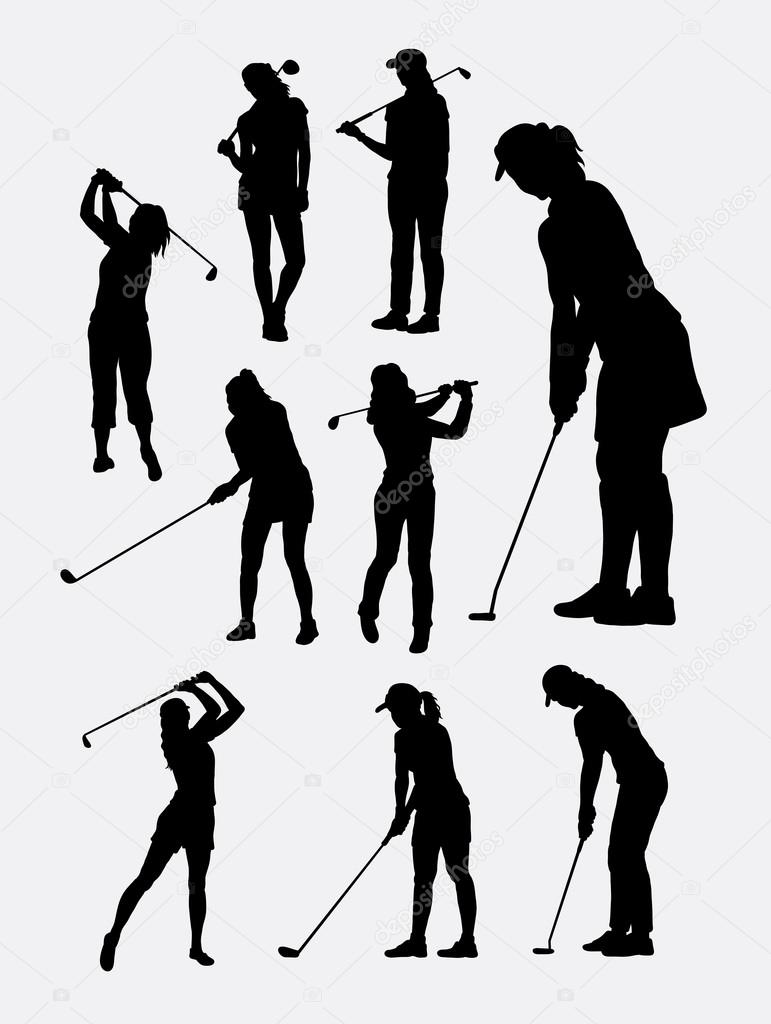 Female golfer sport silhouettes