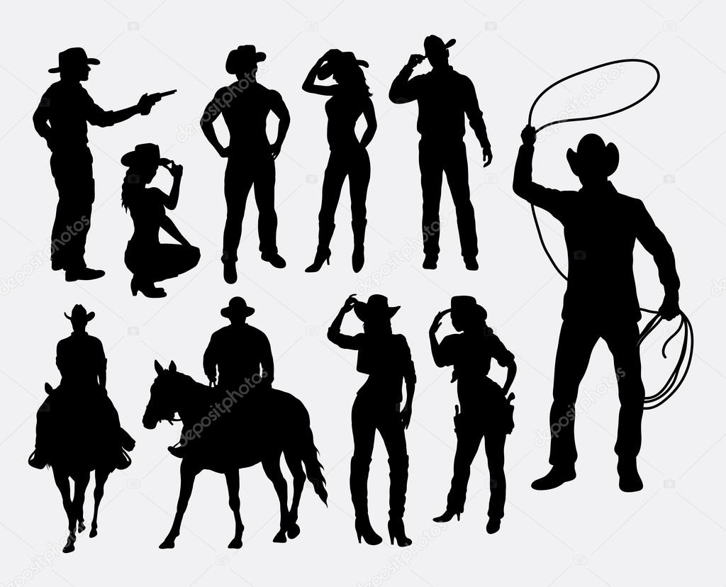 Cowboy and cowgirl silhouettes. Good use for symbol, web icons, logo, mascot, or any design you want. Easy to use.