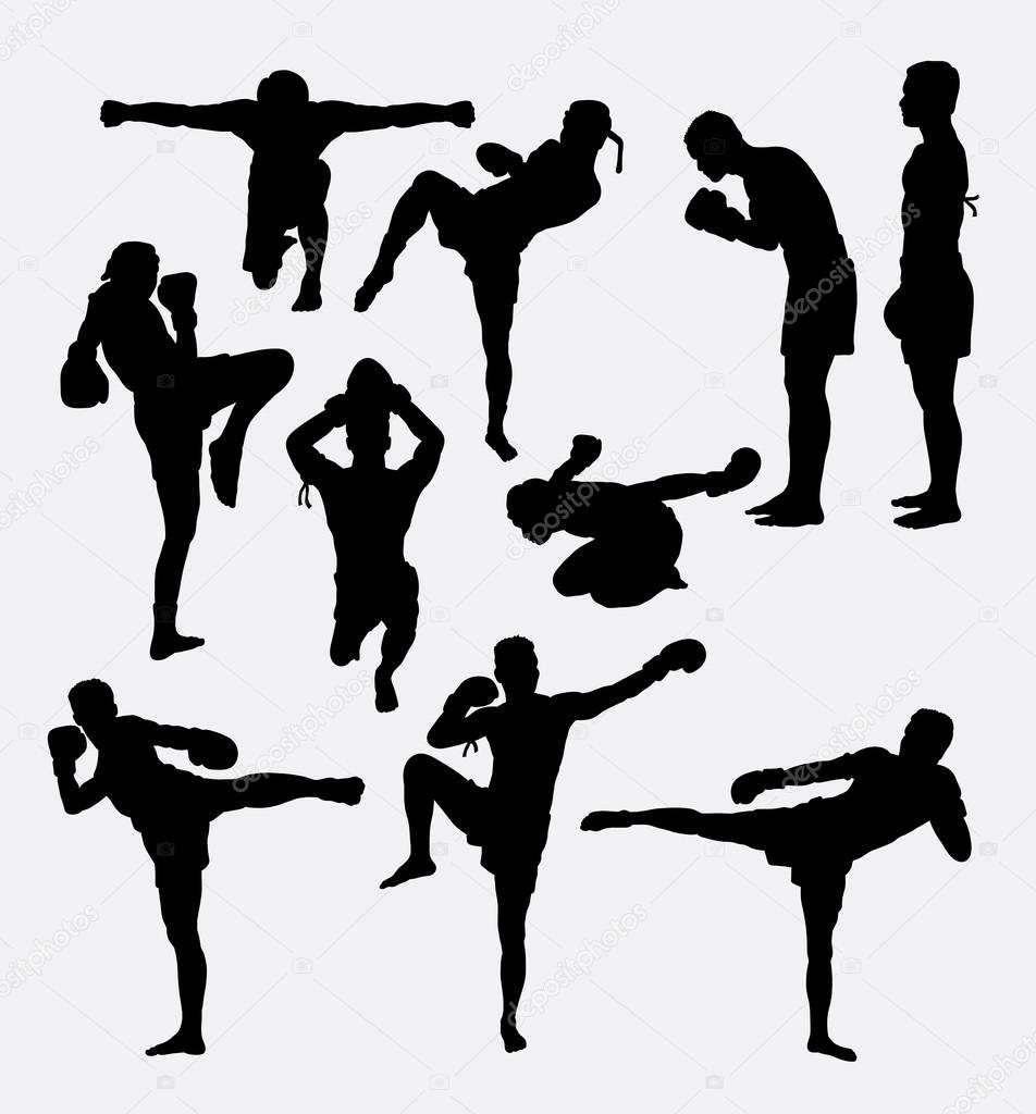 Thai boxer martial art silhouettes