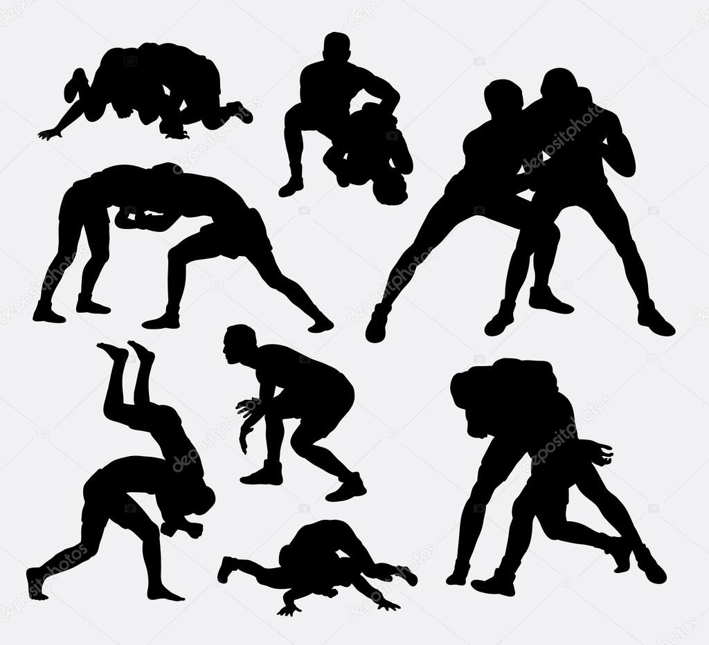 Wrestling sport silhouettes. Good use for symbol, web icons, logo, mascot, or any design you want. Easy to use.