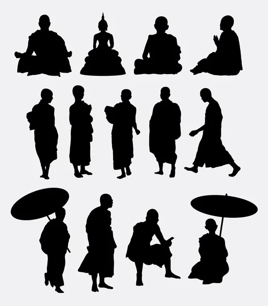 Buddhist monk silhouettes — Stockvector