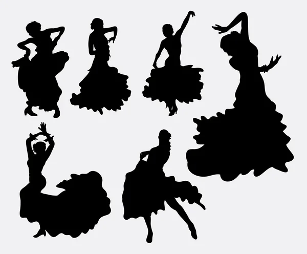 Female flamenco dancer silhouettes. — Stock Vector