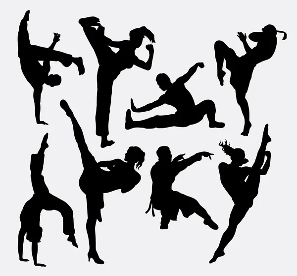 Kungfu martial arts silhouettes. — Stock Vector