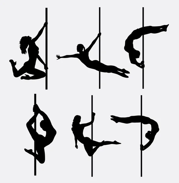 Silhouettes féminines de danseuse de pôle — Image vectorielle