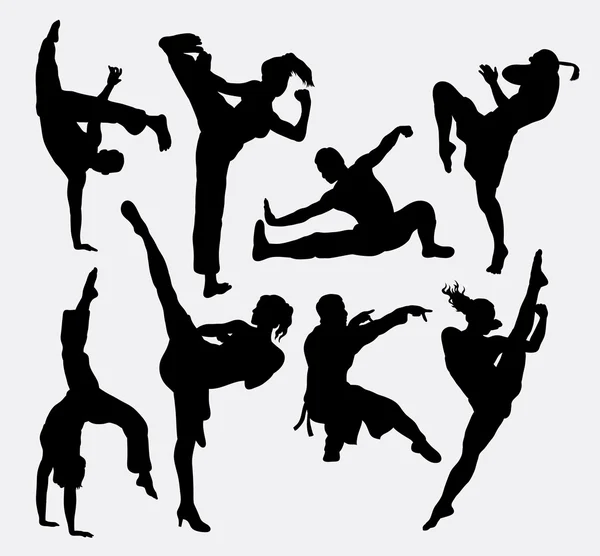 Kungfu martial arts silhouettes. — Stock Illustration Kungfu martial arts silhouettes. Royalty Free Stock Vectors