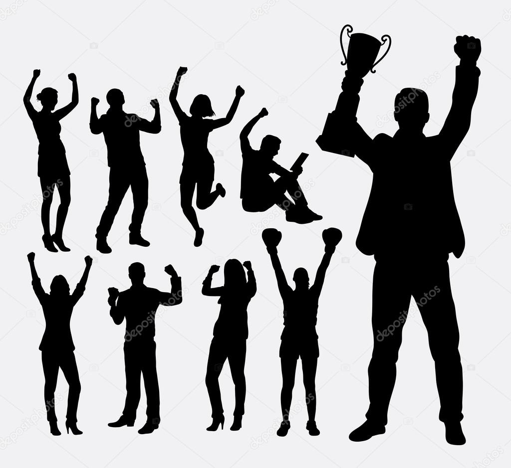 Winner and champion people silhouettes. Good use for symbol, logo, web icon, mascot, or any design you want. Easy to use.