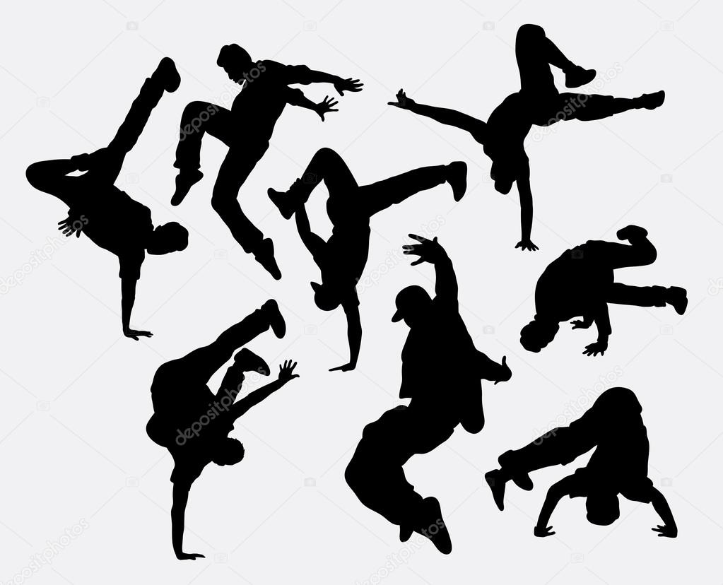 People breakdance silhouettes.