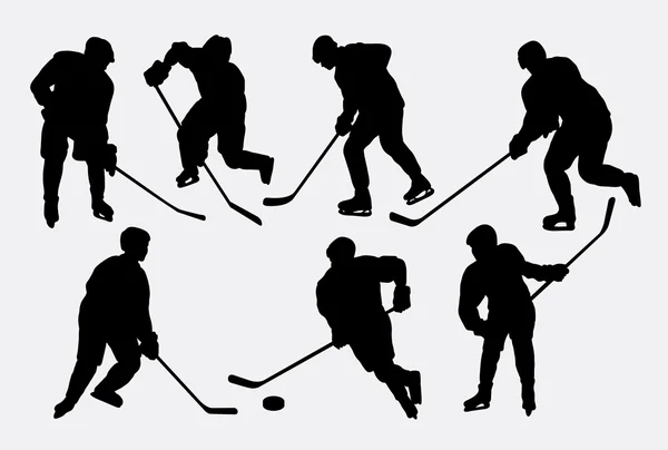 Hockey hielo deporte siluetas de acción — Vector de stock