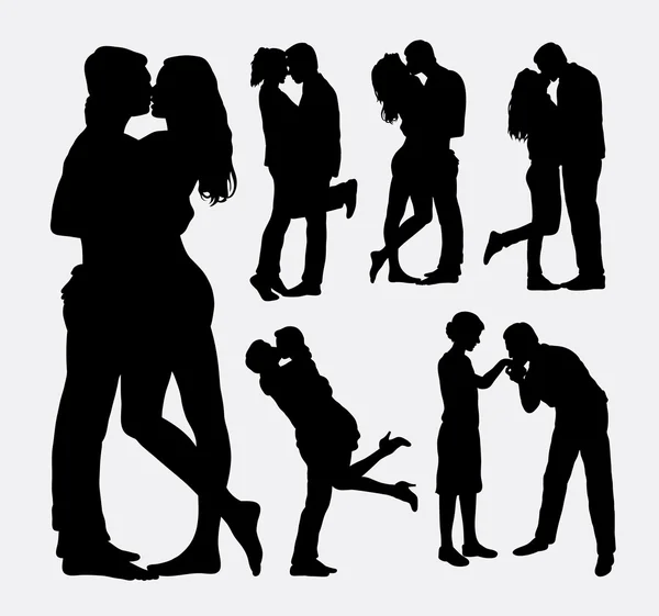 Valentines embrasser couple personnes silhouettes — Image vectorielle