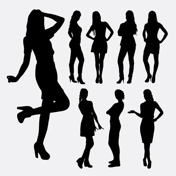 Girl casual pose silhouettes — Stock Vector