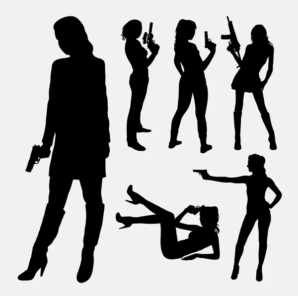 Femme avec silhouettes pistolet — Image vectorielle