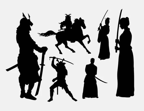 Samurai warrior male and female silhouettes — Stock Vector