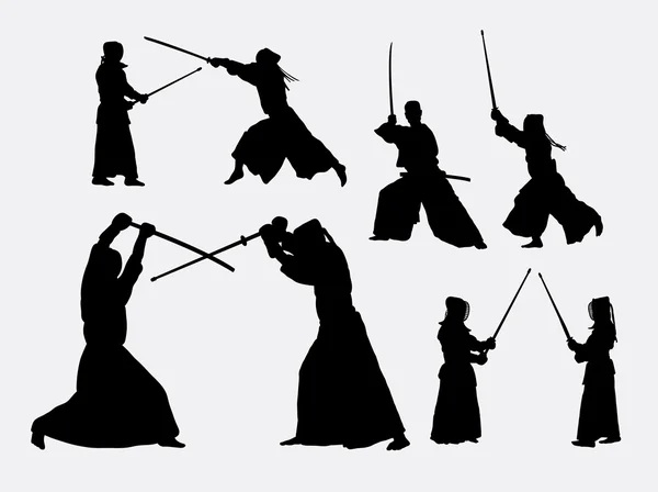 Kendo japansk sport silhuetter — Stock vektor