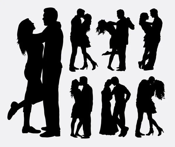 Couple loving people silhouettes — Stock Vector