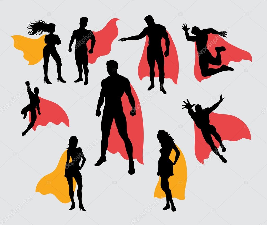 Superman and supergirl silhouettes. Good use for symbol, logo, web icon, mascot, or any design you want. Easy to use.