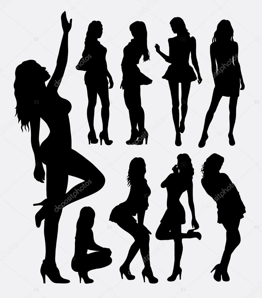 Sexy girl pose silhouettes. Good use for symbol, web icon, logo, mascot, or any design you want. Easy to use.