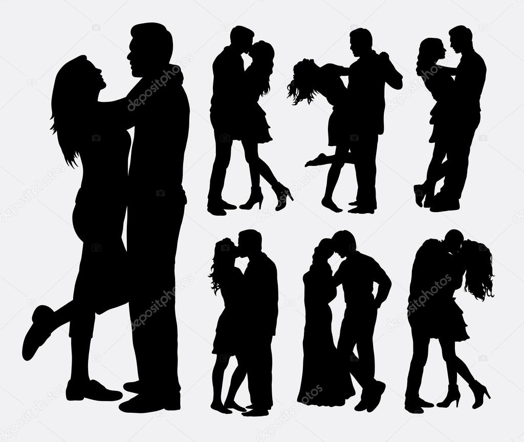 Couple loving people silhouettes