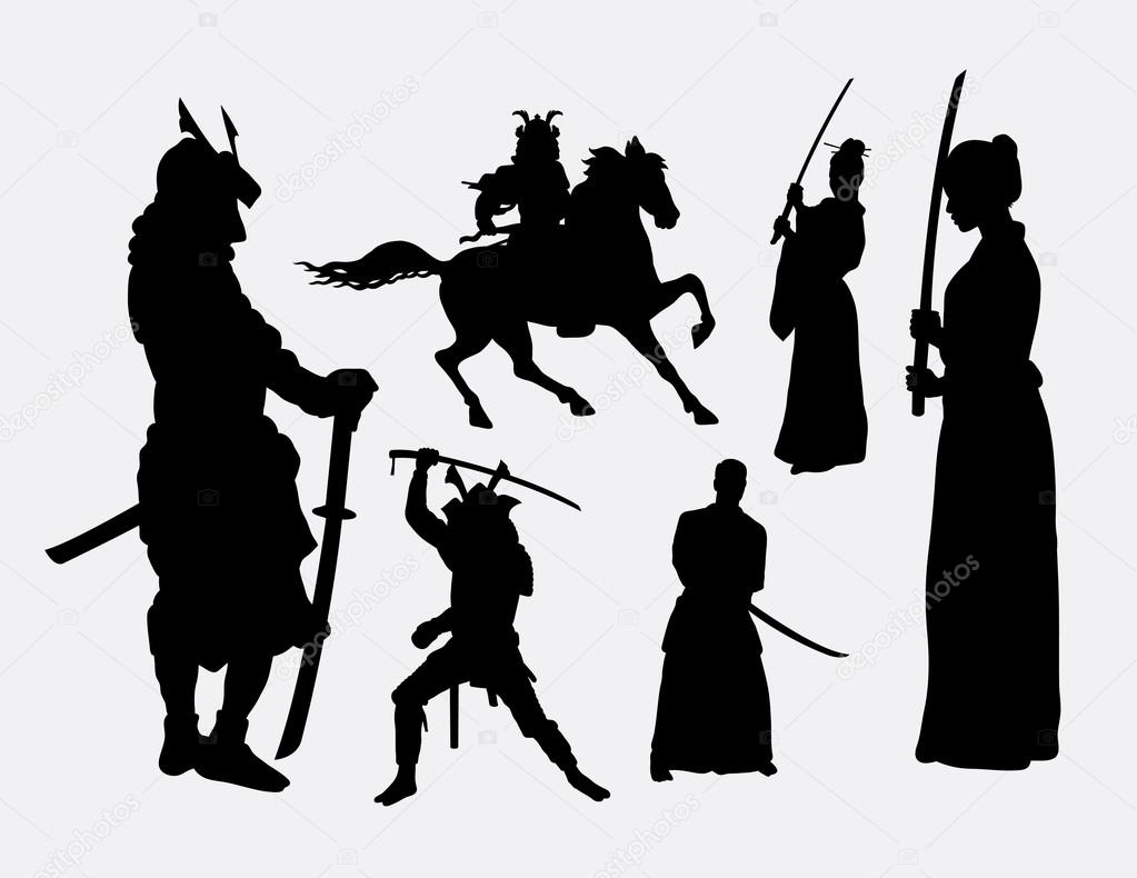 Samurai warrior male and female silhouettes