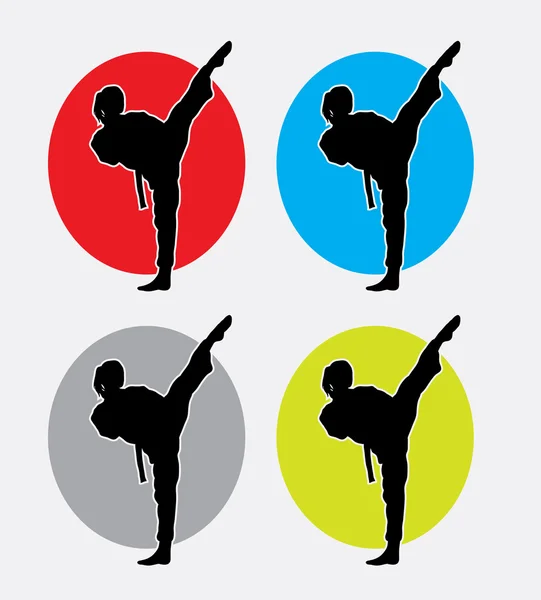 Patada femenina arte marcial deporte logo — Vector de stock