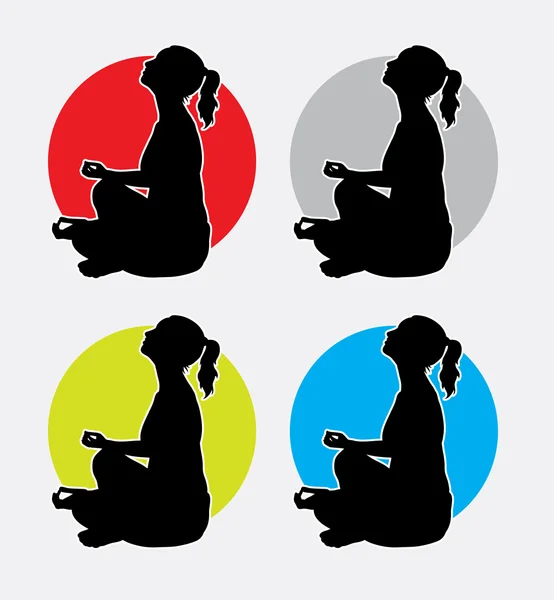 Logotipo silhueta meditação menina — Vetor de Stock