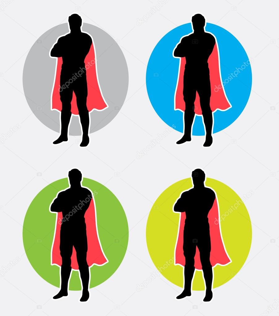 Superman pose silhouette logo. Good use for symbol, logo, web icon, or any design you want. Easy to use.