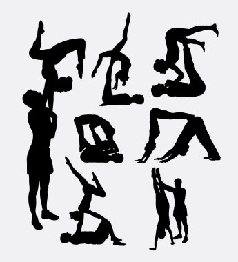 Couple yoga, male and female activity sport silhouettes