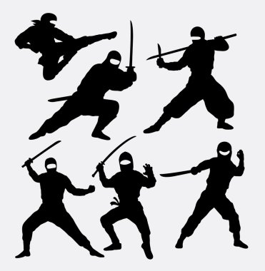Ninja japanese warrior silhouettes