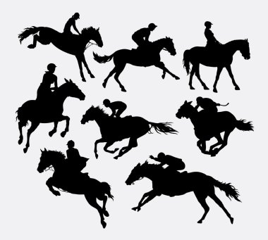 Jockey riding horse silhouettes clipart