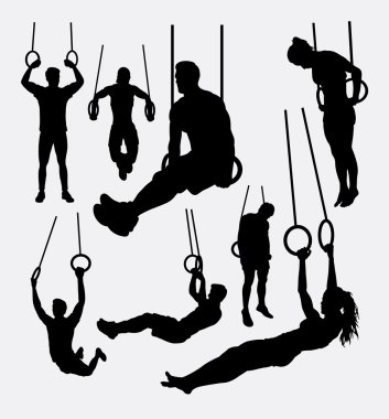 rings workout male and female sport silhouettes