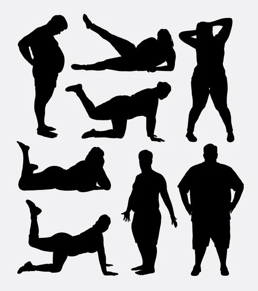 Fat people silhouettes — Stock Vector