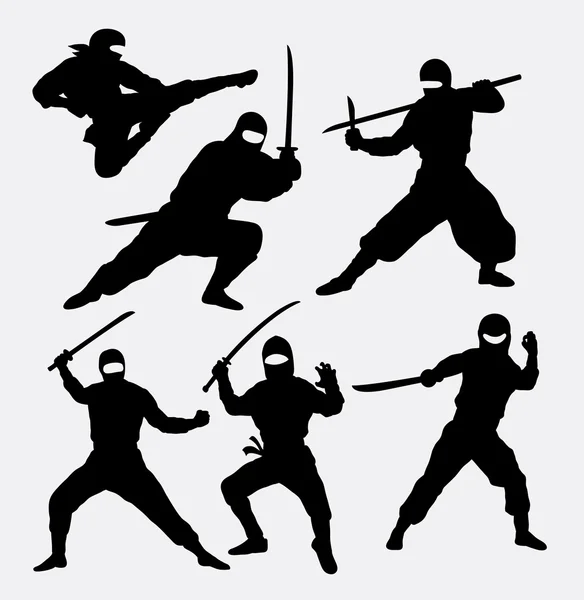 Ninja japanese warrior silhouettes — Stockvector