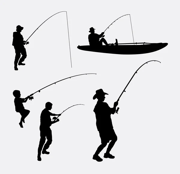 Fishing people silhouettes — ストックベクタ