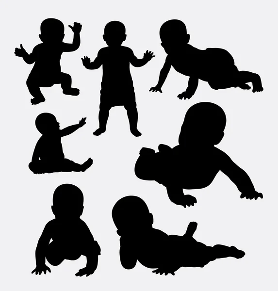 Mignonnes silhouettes d'action bébé — Image vectorielle