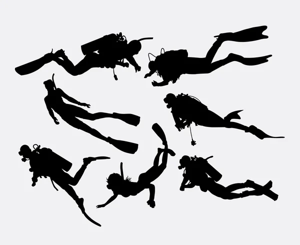 Scuba diving and snorkeling silhouettes — 图库矢量图片