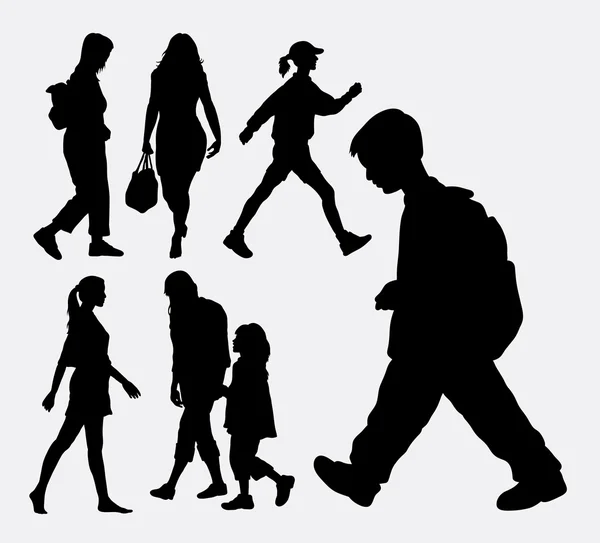 Walking people action silhouette — Stock Vector