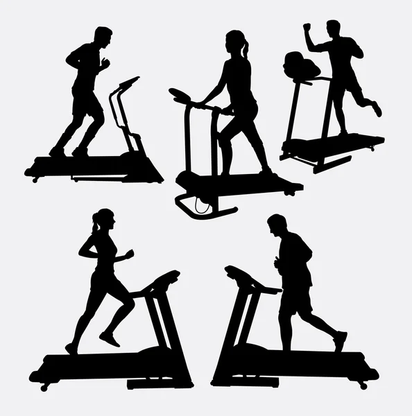 Treadmills silhueta atividade desportiva —  Vetores de Stock