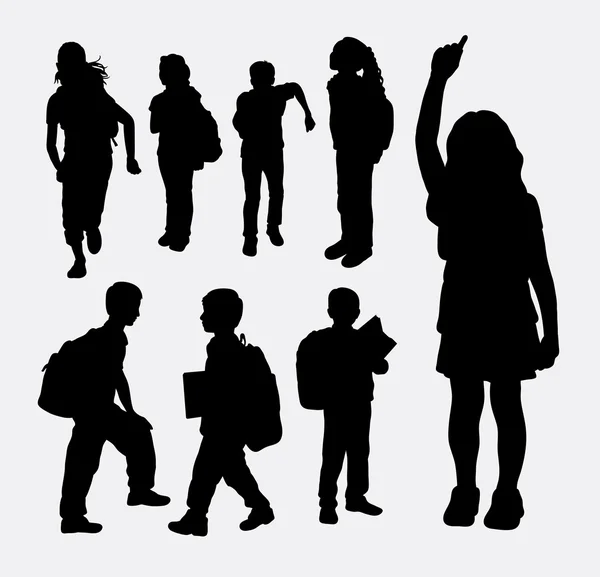School girl and school boy activity silhouette