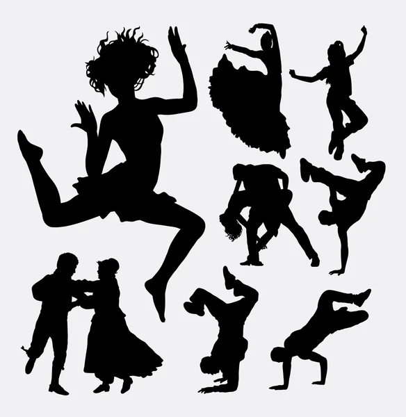 Hermosa danza, silueta de acción masculina y femenina — Archivo Imágenes Vectoriales