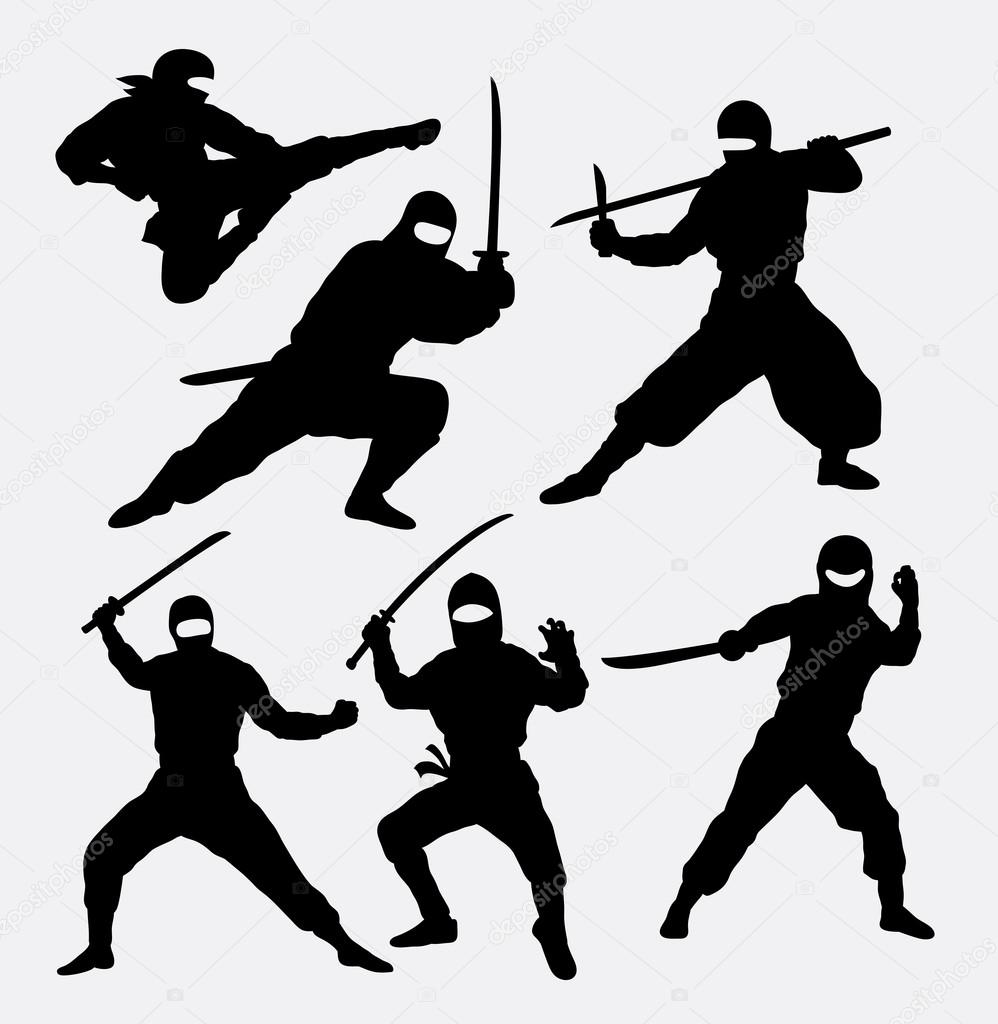 Download Ninja japanese warrior silhouettes — Stock Vector ...