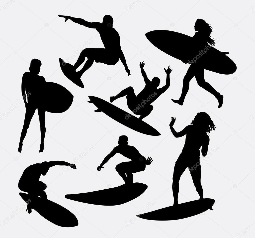 surfer male and female sport activity silhouettes